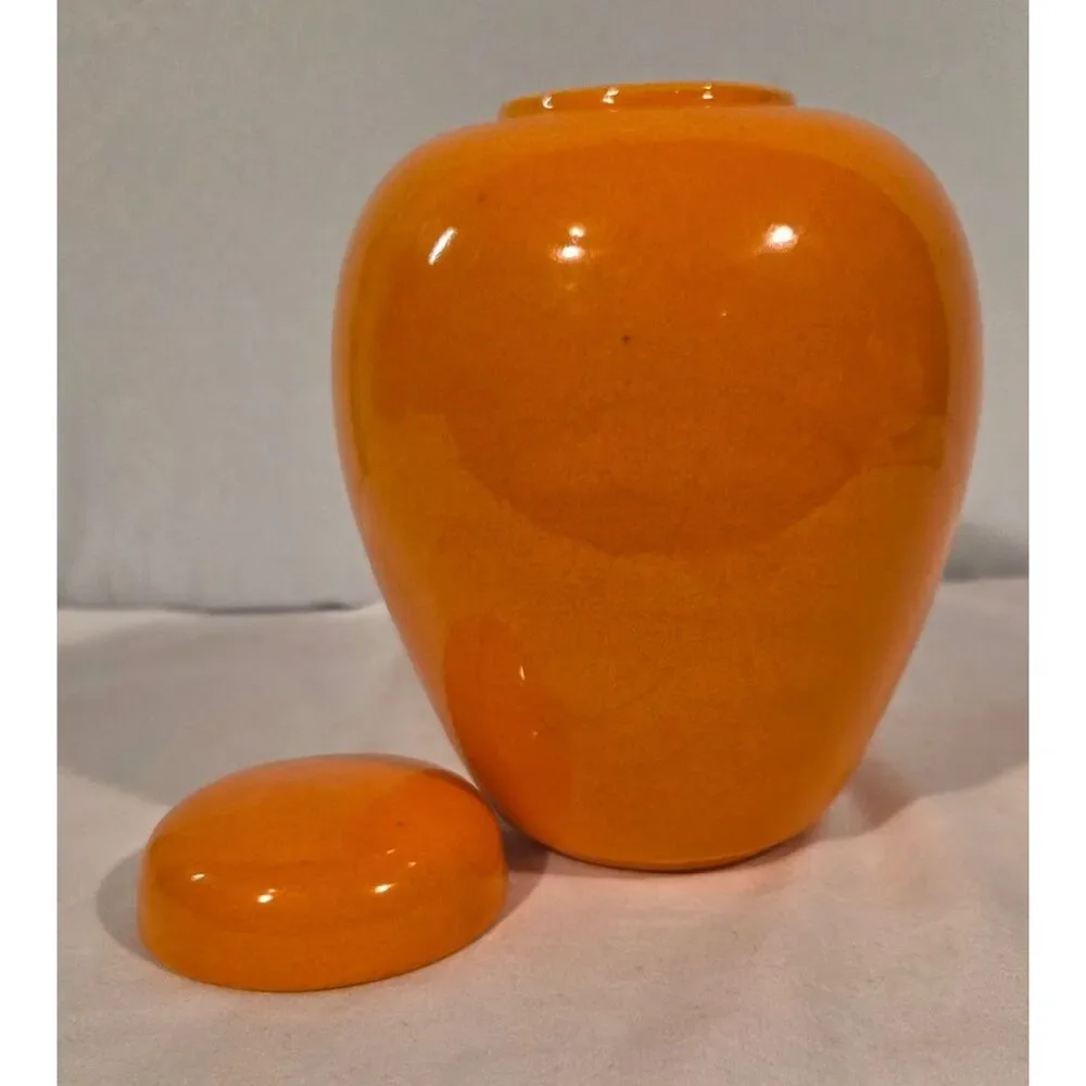 Vintage Orange Ginger Jar Glossy Ceramic Lidded Urn MCM Decor